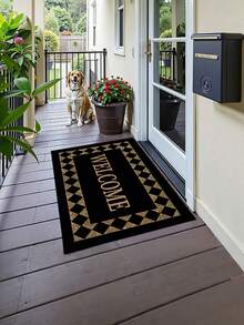 1Pc  Welcome Mat Features A Black Border And Yellow Accents. Made From Durable Polyester Fabric, It's Easy To Clean And Suitable For Use In Kitchens, Hallways, And Living Rooms. It Can Also Be Used As A Front Door Welcome Mat And Is Ideal For Valentine's Day And Thanksgiving. - 彩色 - 查看 8