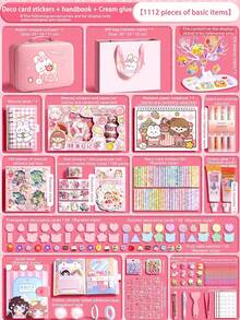 Girls DIY Craft Set, Includes Notebook, Sticker Making Kit, Fake Cream Glue And Decorative Accessories, Children's Toy Stationery Gift Box, And A Complete Cream Sticker Gift Box. This Fun DIY Sticker Craft Set Is Suitable For Children Of All Ages, Can Be Used As Birthday, Christmas Or Holiday Gifts.