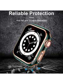 1个绿色玫瑰金饰边时尚二合一保护壳，带超薄钢化玻璃屏幕保护膜，防震保护套，兼容 Series Ultra/SE/7/6/5/4/3/2/1，38/40/41/42/44/45/46/49mm，适用于屏幕保护膜 - 綠色 - 查看 6