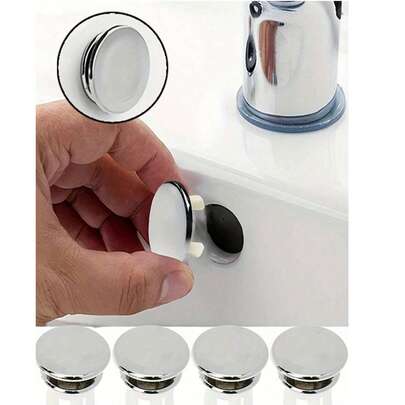 3/8pcs Plastic Bathroom Kitchen Sink Overflow Cover Replacement, Chrome Round Drain Cover, Sink Accessories Decorative Overflow Cover Mesh Round Cover Silver Home Bathroom Decor, Autumn, Back To School