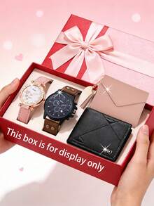 4pcs Romantic Couple Watch Set - Men's & Women's Watches + Wallet, Perfect Gift For Him On Valentine's Day, Birthday, Thanksgiving, Etc. - Multicolor - View 2