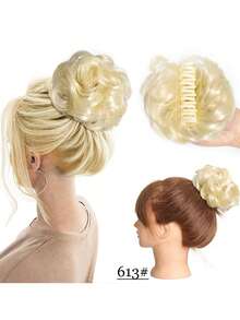 爪夹式凌乱发髻假发片 合成发髻 波浪卷发髻发髻接发 蓬松盘发发髻 爪夹式马尾假发片 - 彩色 - 查看 12
