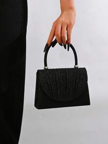 1个闪亮金属亮片翻盖手拿包，优雅晚宴包，适合派对、婚礼、舞会、新娘场合 - 黑色 - 查看 1