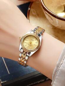 1pc Luxury All-Gold Women's Watch, Calendar Function Steel Strap, Fashionable & Versatile Quartz Wristwatch - Multicolor - View 7