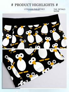 1 包新奇男士短裤，可爱企鹅图案印花男士平角内裤，俏皮动物图案印花男士短裤，针织面料，透气吸汗，柔软亲肤，俏皮可爱，适合休闲居家穿着的男士平角内裤。 - 彩色 - 查看 6