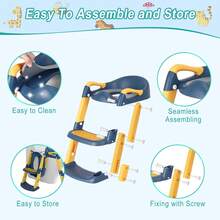 Asiento de entrenamiento para ir al baño con escalera y taburete, asiento de inodoro para bebés varones (azul) - Azul - Ver 7