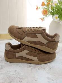 女士卡其色系带休闲运动鞋，白色时尚百搭运动鞋，适合休闲、运动、上学、旅行，四季皆宜 - 卡其色 - 查看 6