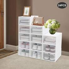 SHIOUCY 24 Pcs Foldable Clear Shoe Storage Box Case Sneaker Container Stackable Organizer NEW - White - View 12