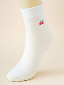 1/4 双装樱桃图案翻边中筒袜，女士可爱简约甜美风格薄袜，透气吸湿，时尚日常通勤休闲运动袜 - 彩色 - 查看 11