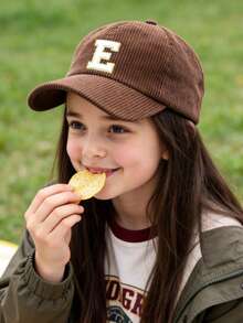 1顶加厚儿童嘻哈帽 A-Z 字母棒球帽 男女童可调节后扣帽 户外休闲遮阳帽 骨白色 9-14岁 - 咖色 - 查看 2