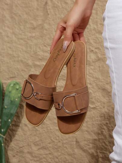 女士时尚平底凉鞋，休闲夏季鞋，饰有时尚搭扣，波西米亚风搭扣家居鞋