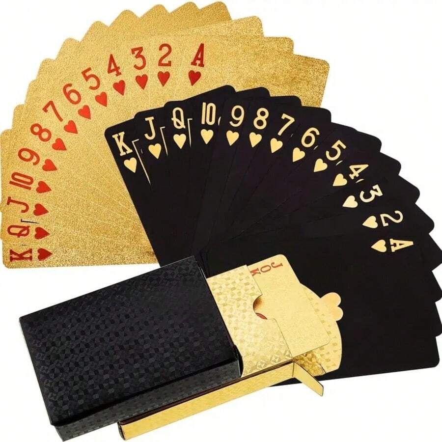 1 Set Waterproof Plastic Playing Cards, Gold Foil Party Game Cards, Game Gift - Multicolor - View 1