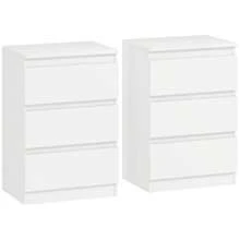Bedside Table, Set Of 2 Side Tables With 3 Drawers, Nightstand For Bedroom Or Living Room, 40 X 30 X 59.5 Cm, White - White - View 9