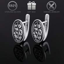 1 Đôi bông tai bạc 925 kiểu dáng hoa độc đáo cổ điển dành cho nữ, thích hợp để đeo hàng ngày, đi nghỉ mát, dự tiệc hoặc làm quà tặng. - Màu Bạc Cổ - Xem 1