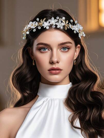 1pc Elegant Fashion Women's Hair Accessory, Floral Headband, Faux Pearl & Rhinestone Alloy Headband, Bridal Hair Accessory, Suitable For Wedding, Party, Events, Bridal Gown Accessory, Souvenir, Holiday Gift, Spring/Summer Hair Decor