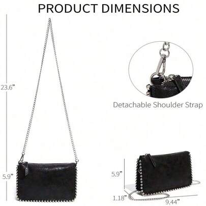 2025新款欧美风链条装饰方形包，时尚铆钉珍珠点缀，百搭单肩包/手提包