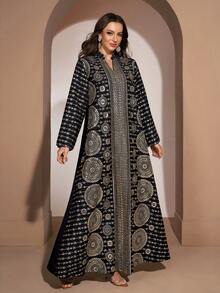 YISIKADO Damen Abendkleid, würdevoller V-Ausschnitt, besticktes Langarmkleid im arabischen Stil, geeignet für Geburtstagsfeiern, Hochzeitsgäste, Bankette, Abschlussfeiern, Feiern und andere Anlässe - Verschiedenfarbig - Übersicht 4