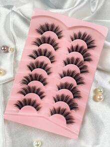 Hinarin 7 Pairs Thick 3D Multi-Layer D Curly Russian Volume False Eyelashes, High Curl Degree, Dense & Bold Whole Piece Eyelash Extensions - Cat Elf Eyelashes - View 6