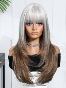 Tóc giả dài xoăn tự nhiên nhiều lớp có mái dành cho nữ, tóc giả tổng hợp cho nữ, tóc giả tổng hợp cho bé gái, dùng hàng ngày, dự tiệc, cosplay, quà tặng cho bạn gái, trang phục dự tiệc hàng ngày. - Ombre - Xem 2