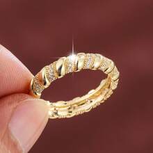 1pc Spiral Shaped Design Cubic Zirconia Inlaid Women Fashion Ring, Casual Gift - Multicolor - View 9