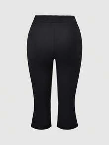 Solid Color Lightweight 7/8 Leggings With Side Slit Hem, Suitable For Casual Outings And Dates In Summer And Spring Black - Black - View 7