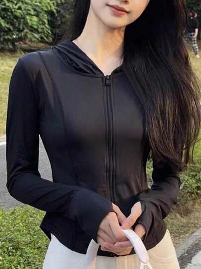 Chaqueta ligera de seda helada para mujer con protección solar para el verano Chaqueta de yoga para exteriores con protección UV Chaqueta transpirable con capucha y corte ajustado Prenda con protección solar