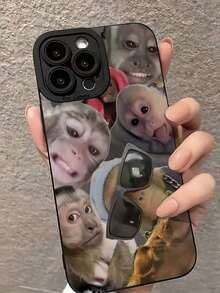 Expression 1pc New Creative Monkey Design Phone Case Compatible With Iphone 16 Pro Max, Protective Cover Compatible With Iphone 11/12/13/14 Plus, XR/7/8 Plus/15 Pro Max Waterproof Shockproof Anti-Fall Scratch Resistant - Black - View 3