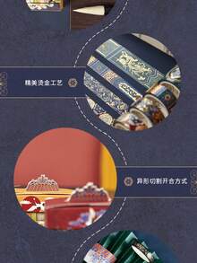 1盒5卷装中国风和纸胶带套装，故宫拱门图案贴纸，传统宫廷风格剪贴簿，文具用品 - 水龍吟 - 查看 6