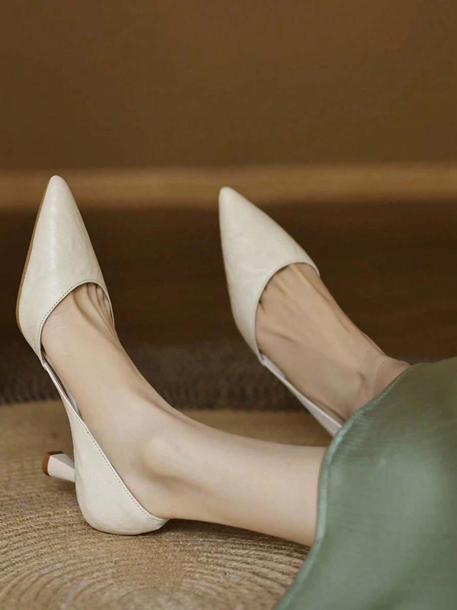 2025新款法式紫色尖头中跟鞋，适合通勤和工作，春秋季，猫跟