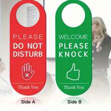 2个双面可翻转的“请勿打扰”/“欢迎”标牌，耐用PVC材质，适用于家庭、办公室、酒店，易于安装在各种门把手上，双面印刷。 - 彩色 - 查看 1