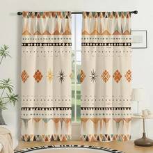 2pcs Geometric Art Printed Semi-Sheer Curtains, Easy Hanging Rod Pocket Design, Suitable For Living Room/Bedroom/Office - Multicolor - View 1