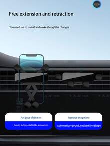 1pc New Black Mirror Car Phone Holder, "I-Shaped" Invisible Gravity Car Universal Air Vent Phone Mount, Retractable & 360 Degree Rotatable - A - View 4