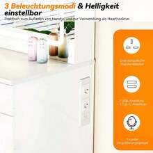 11-Drawer Vanity Table Set With Stool, 3-Color Adjustable LED Mirror, Transparent Glass Top & Built-In USB Socket, Makeup Dressing Desk For Bedroom, Dressing Room (White) - 查看 3