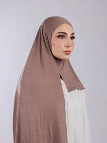 1pc Instant Wear Knit Headscarf, Made Of Soft Breathable And Pilling-Resistant Fabric. Tie-Style Headscarf. Suitable For Muslim Daily Wear All Year Round. - Brown - View 3