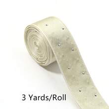 3 Yards/Roll Polyester Edged Dotted Rhinestone Ribbon, Elegant Gift Packaging Ribbon, 25mm Wedding Holiday Party Decor Ribbon, Floral Decoration Silk Tie - Multicolor - View 7