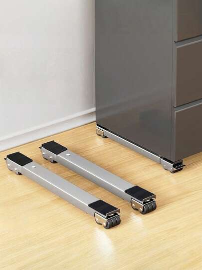 一套18英寸可调节不锈钢移动底座支架，带轮子、橡胶防滑垫，适用于冰箱、洗衣机、烘干机、洗碗机、床头柜，带可锁定脚轮