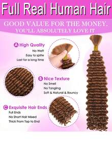 Light Brown Deep Wave Human Braiding Hair Boho Braids 120g/Pack Human Hair Deep Water Wave Bulk Human Hair Bundles For Braiding No Weft 15A Brazilian Virgin Curly Human Hair Extensions Wet And Wavy Braiding Hair For Party, Cosplay, Daily Use - S30 - 查看 2