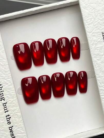 10 piezas de uñas postizas acrílicas cuadradas brillantes de longitud media, hechas a mano, con diseño de ojo de gato brillante, sin rhinestones ni decoraciones, uñas de lujo elegantes hechas a mano para el otoño, uñas acrílicas para el otoño, estética linda, uñas postizas multiusos para manualidades, adecuadas para fiestas, uso diario, citas, vacaciones en la playa, reutilizables, gran regalo para mujeres y niñas