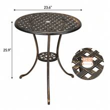 Mesa auxiliar redonda de aluminio fundido para exterior de 23,6'' con orificio para sombrilla de 2'', mesa de bistró, mesas auxiliares para patio, terraza, jardín, porche y piscina, color bronce. - Granate - Ver 7