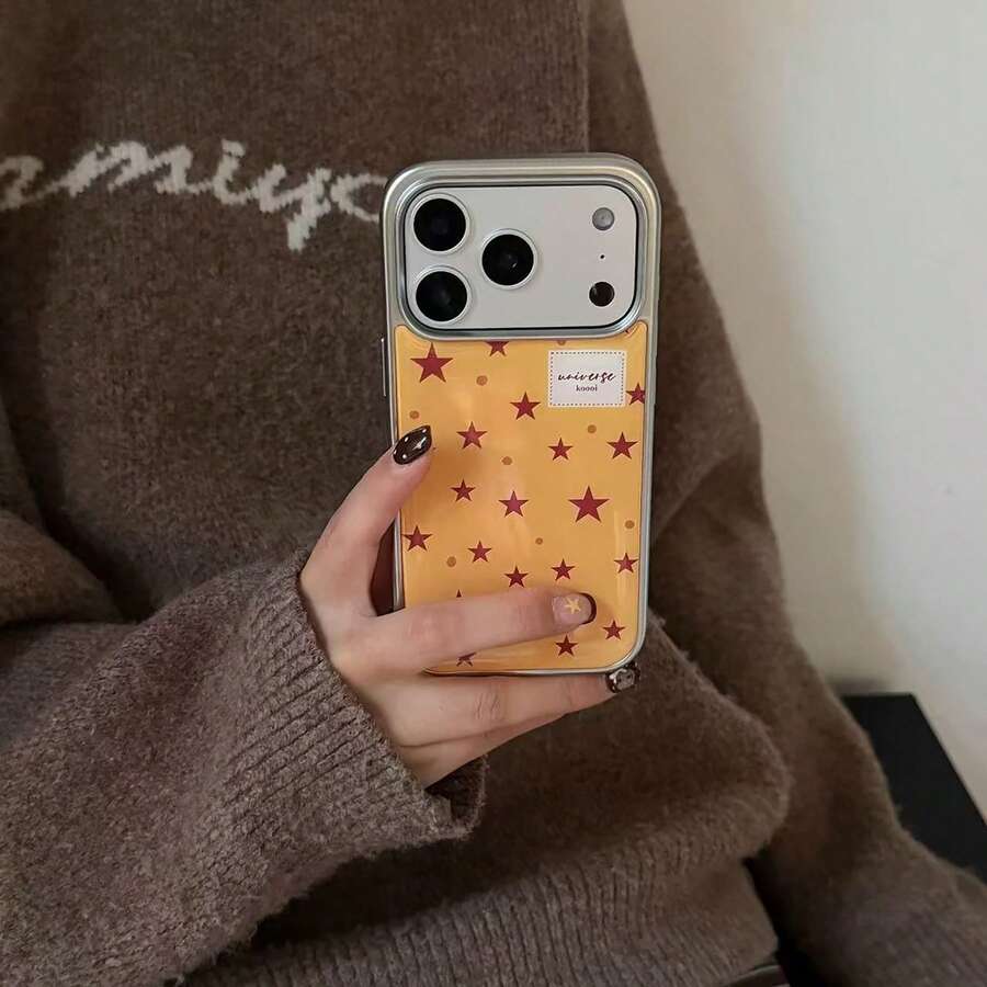 Warm Turmeric Orange Simple Star Design Soft Silicone Phone Case Compatible With Iphone 15, 17 Pro, 17 Pro Max, 14, 17, 16 Pro Max, 13 - Orange - View 1