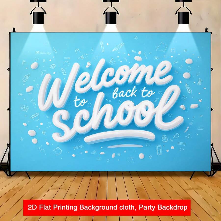 2D Flat - 2D Flat Banner, 1pc Welcome Back To School Script Background Cloth, Modern Photography Backdrop, Suitable For Classroom, Educational Events, Parties And Back To School Season - Multicolor - View 1