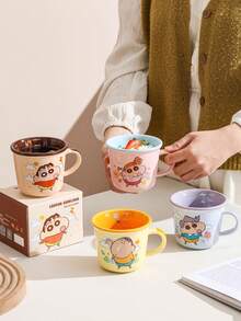 CRAYON SHINCHAN 1个正版蜡笔小新陶瓷马克杯，高品质卡通咖啡杯，可爱创意马克杯，情侣早餐杯，生日和节日礼物 - 彩色 - 查看 2