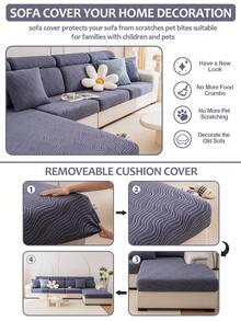 1 PC Sakura Bank Shake Fleece Elastic Anti Cat Scratch Sofa Cover Four Seasons All Inclusive Universal Set Sofa Hat Cushion,Suitable For Living Room Sofa Protection Of L-Shaped Sofas And 1, 2, 3, 4 Seat Sofas - Thin Vines - Dark Gray - View 6