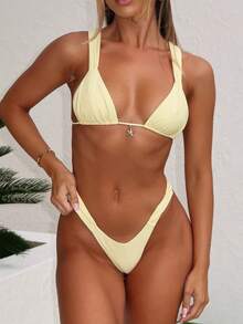 Bikini Sets For Women Two Piece Swimsuits String Triangle Bathing Suit Bottom Swimwear - Yellow - View 2