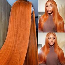 30 Inch Straight Lace Front Wigs Human Blended Hair 13x4 HD Transparent Lace Front Wigs Natural Black For Women Glueless Brazilian Virgin Hair #350 Ginger Lace Frontal Wig 200% Density Pre Plucked With Baby Hair Hairline - S350 - View 5