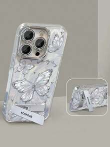 1pc Electroplated Glitter Full Coverage Phone Case With Butterfly Design & 3D Metal Stand, Compatible With IPhone 11/12/13/14/15/16/17/Pro Max