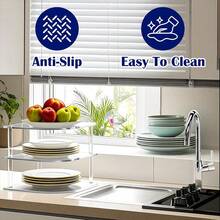 Acrylic Kitchen Cabinet Space-Saving Dish Rack, 3-Tier Plate Organizer, Dining Tableware Holder, Bathroom Storage Small Shelf - Clear - View 6