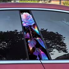 2 piezas Calcomanías de coche con rosa blanca y mariposa, protectores de pilar B resistentes al agua y a los arañazos, adhesivos de película de PVC autoadhesiva, calcomanías de coche, cubierta de columna B - A - Ver 7