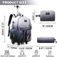Kids Rolling Backpack With Wheels Unisex Suitcase Carry On Luggage For Elementary Middle High School Students - 漸層白黑 - 查看 2