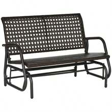 Poly Rattan Swing Chair, 2-Seater, Garden Bench With Backrest, Bench, Park Bench, Brown, 70 X 120 X 84 Cm - Black - View 9